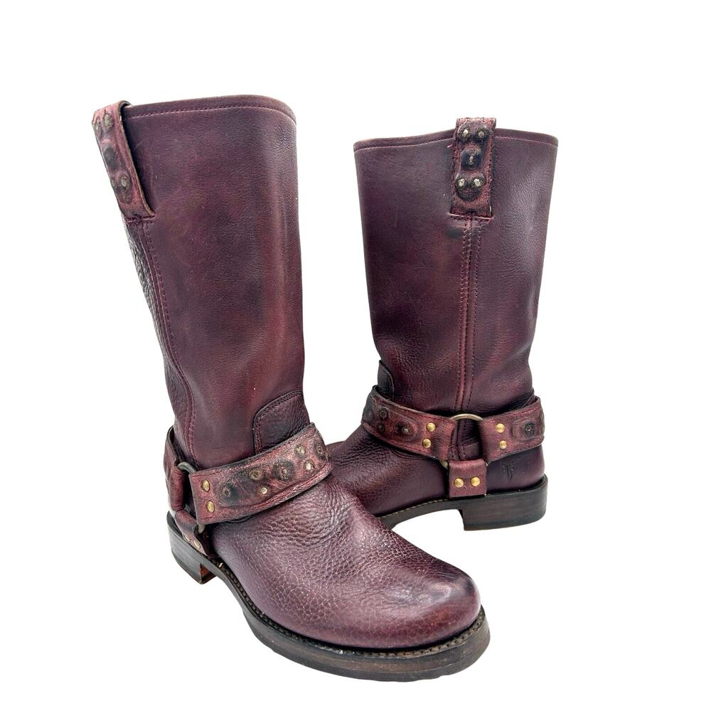Vintage Frye Oxblood Harness Studded Moto Boots